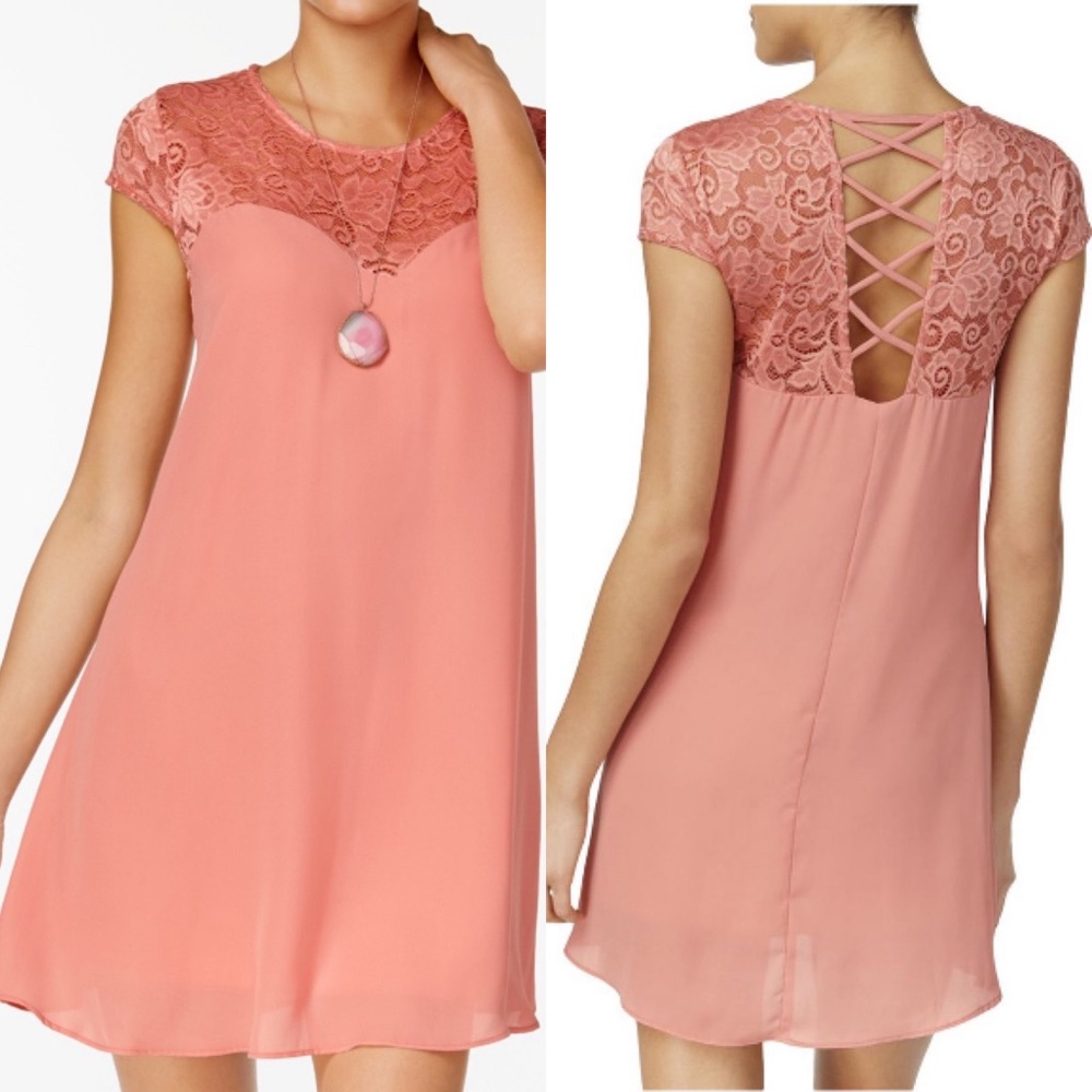 🛍 5 for $25 NWT ALMOST FAMOUS Pink Lace Top Shift Mini Dress S